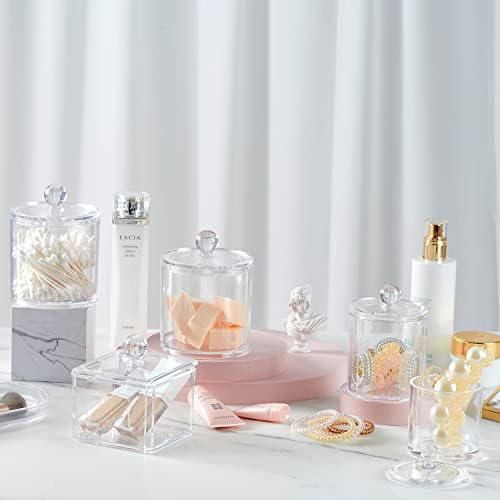 SheeChung Q-tip Holder Set with Tray - 4PCS Acrylic Canister Jars