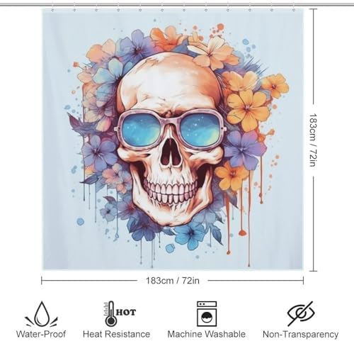 TIYAANDSY Boho Blue Flower Shower Curtain Set with 12 Hooks