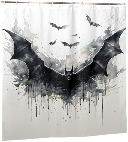 TIYAANDSY Black Bat Shower Curtain Set with 12 Hooks 72x72in