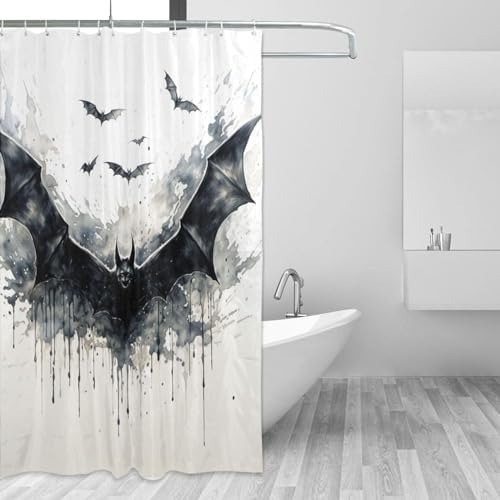 TIYAANDSY Black Bat Shower Curtain Set with 12 Hooks 72x72in