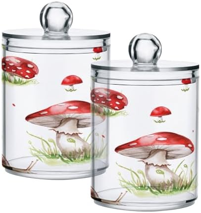 YETTASBIN Mushroom Clear Plastic Storage Jars 2 Pack