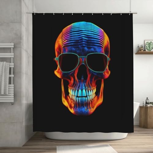 Skull Pattern Shower Curtain Set with 12 Hooks 72x72in