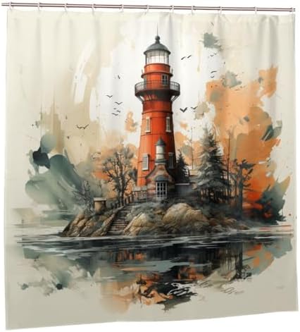 Lighthouse Shower Curtain Set with 12 Hooks 72x72in