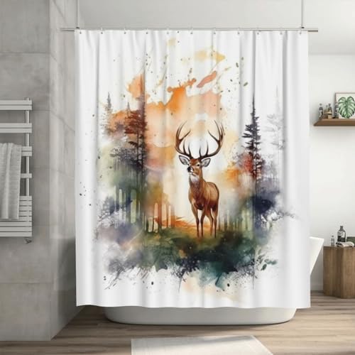 Brown Deer Shower Curtain Set with 12 Hooks 72x72in