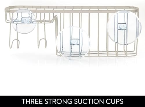 iDesign Suction Shower Soap Dish and Hooks Satin Basket