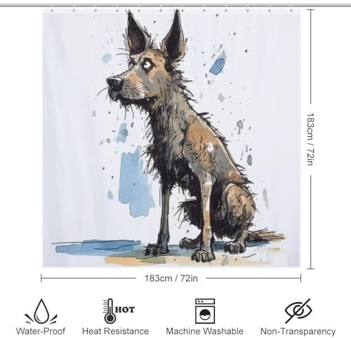 TIYAANDSY Cartoon Dirty Dog Shower Curtain Set 72x72in 1