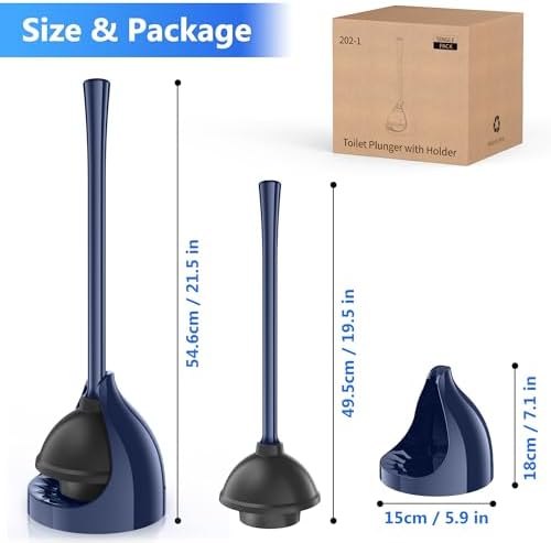 Heavy Duty Toilet Plunger with Holder - 195 Inch