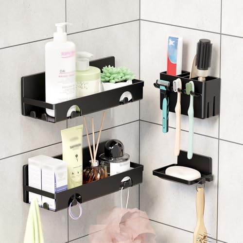 PAVSTINE 4-Pack Shower Caddy Set with Hooks and Organizer Black