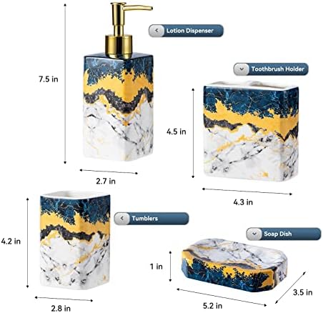 4 Piece Blue Marble Bathroom Accessories Set
