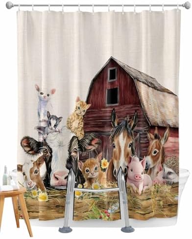 Split Shower Curtain with Hooks for Transfer Bench and Bath Tub