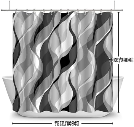 Grey Black Modern 3 in 1 Shower Curtain Set