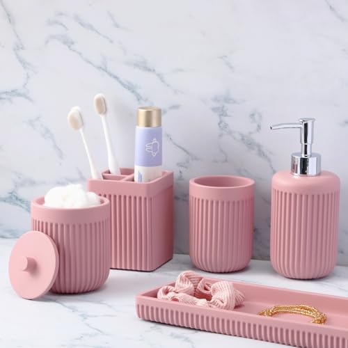 XLHOMO Resin Pink Bathroom Accessory Set 5 Pcs
