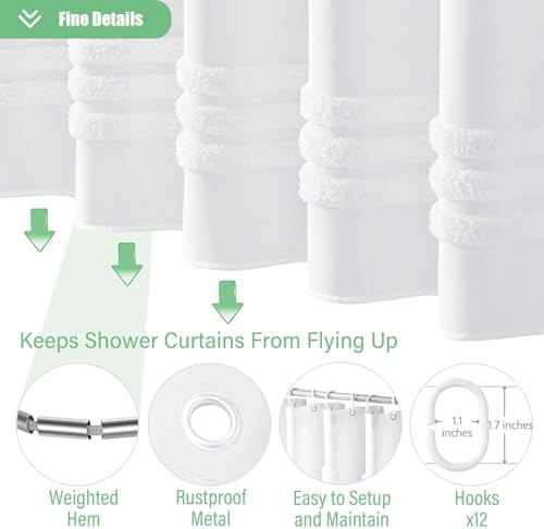 Dynamene White Tufted Chenille Striped Shower Curtain Set