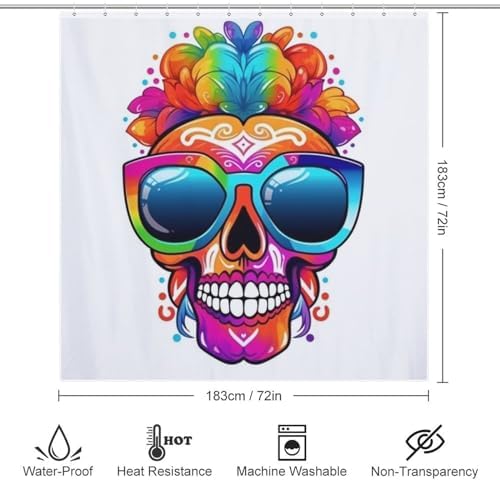 TIYAANDSY Blue Skull Shower Curtain 72x72in