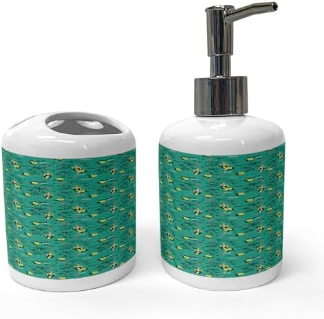 Ambesonne Hawaiian Bath Set - 2 Pcs Ceramic Soap Toothbrush Holder