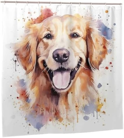 Golden Retriever Shower Curtain Set 72x72in with 12 Hooks