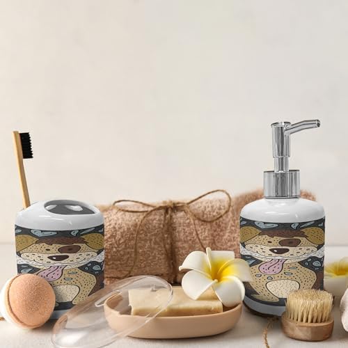Ambesonne Dog Soap Dispenser and Toothbrush Holder Set