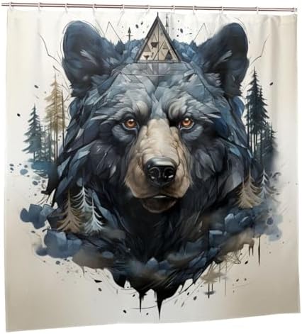 TIYAANDSY Black Bear Shower Curtain Set 72x72in