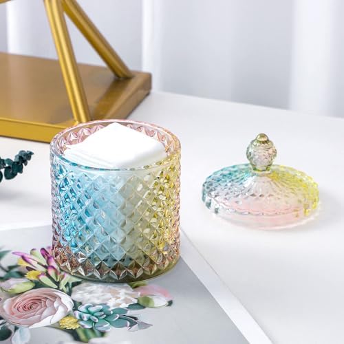 Rejomiik Q-Tip Holder Glass Jar with Lid 2 Pack Rainbow