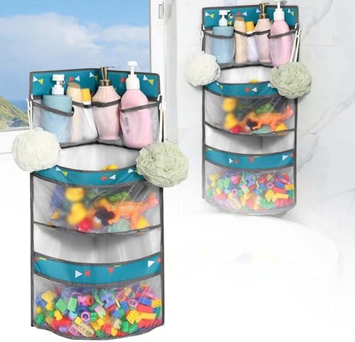 Bathroom Organizer with Toy Holder and Shower Caddy Blue