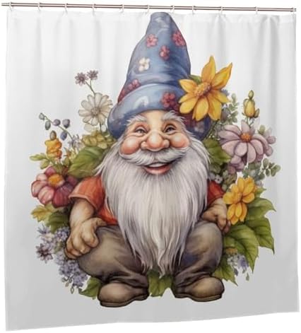 Cute Gnome Shower Curtain Set with 12 Hooks 72x72in