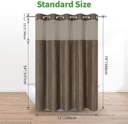 No Hook Shower Curtain Set with Boho Tufted Stripes and See Through Top