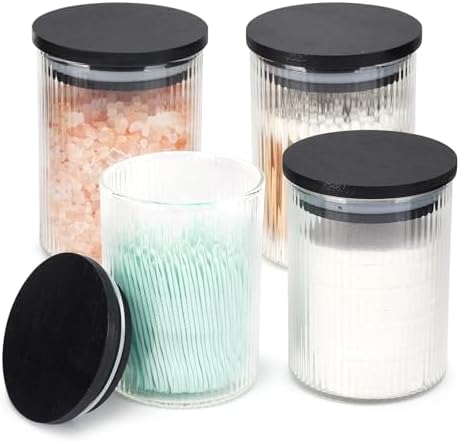 4 Pack Glass Qtip Holder Dispenser Set - Apothecary Style