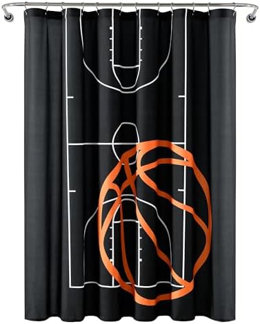 Lush Decor Basketball Game Shower Curtain 72x72 Black Orange
