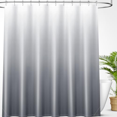 OLANLY Luxury Grey White Ombre Shower Curtain Set with 12 Hooks 1