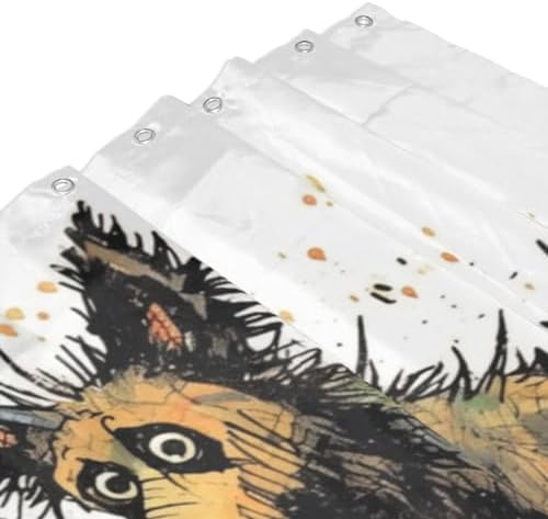 Cartoon Dirty Dog Waterproof Shower Curtain Set with 12 Hooks