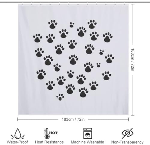 TIYAANDSY Black Paw Prints Waterproof Shower Curtain Set
