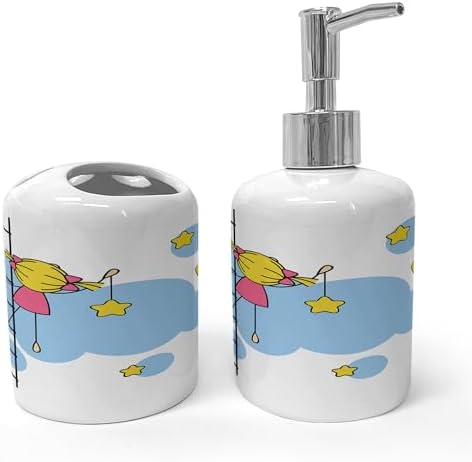 Ambesonne Star Soap Dispenser Toothbrush Holder Set Yellow Blue