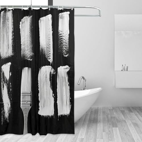 Brush Stroke Abstract Shower Curtain Set with 12 Hooks 72x72in