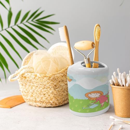 Ambesonne Cartoon Soap Toothbrush Holder Set 2 Pcs Lime Green