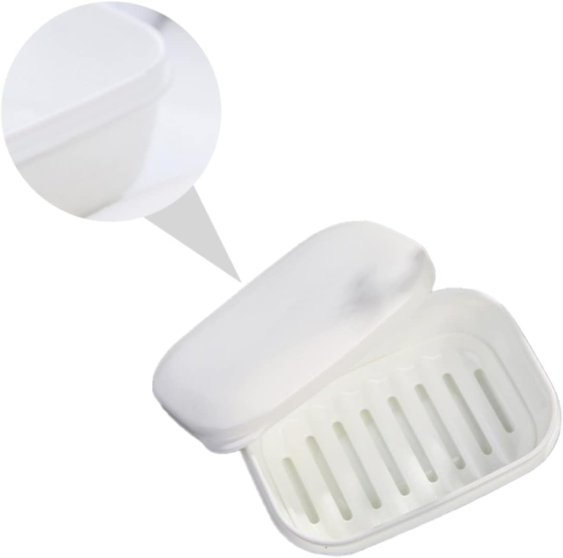 Set of 2 White Soap Dishes with Drain Rack