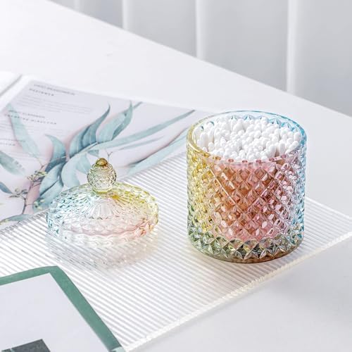 Rejomiik Q-Tip Holder Glass Jar with Lid 2 Pack Rainbow