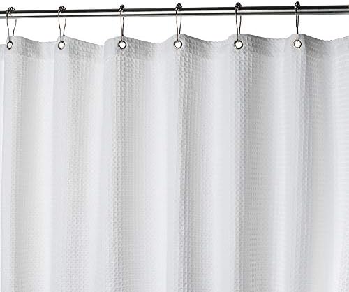 Waffle Fabric White Shower Curtain with Liner Set