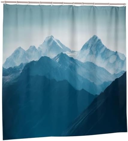 Snowy Mountain Shower Curtain Set with 12 Hooks 72x72in 1