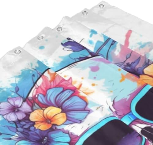 Boho Blue Flower Shower Curtain Set with 12 Hooks 1