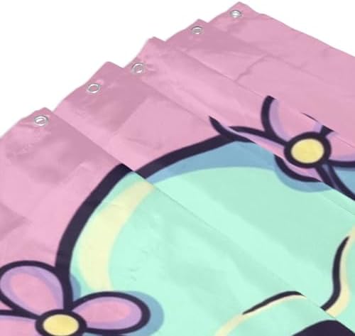 TIYAANDSY Cartoon Skull Pink Flower Shower Curtain Set