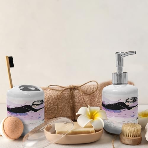 Ambesonne Kitten Soap Toothbrush Holder Set 2 Pcs Home Theme Black Lilac Lavender