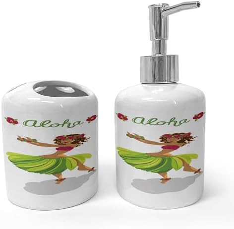 Ambesonne Luau Soap Dispenser Toothbrush Holder Set