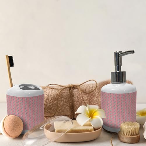 Ambesonne Modern Soap Dispenser Toothbrush Holder Set Pale Pink Turquoise