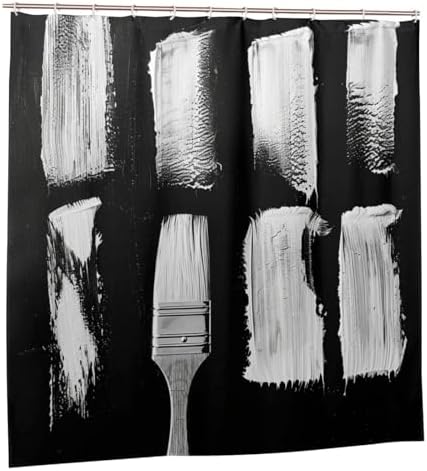 Brush Stroke Abstract Shower Curtain Set with 12 Hooks 72x72in
