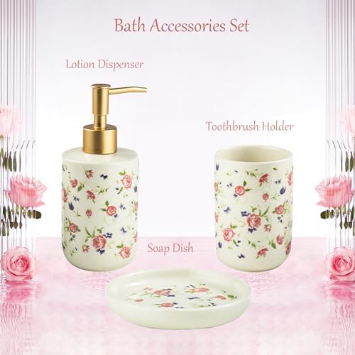 WREWING Rose White Ceramic Bathroom Accessory Set 3PCS