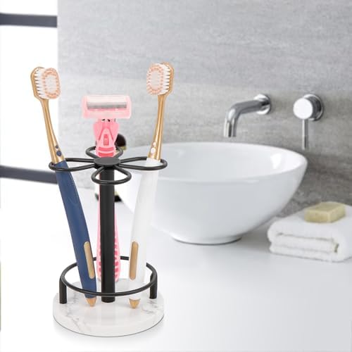 HarJue Matte Black Toothbrush Holder with Marble Base 1