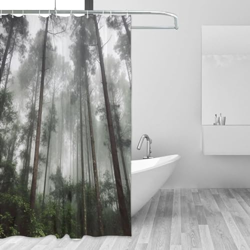 TIYAANDSY Green Forest Tree Shower Curtain Set 72x72in