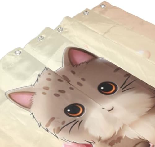 Cute Pink Ice Cream Cat Shower Curtain Set with 12 Hooks 72x72in