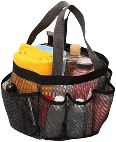 Hperu Mesh Portable Shower Bag with 8 Pockets Black