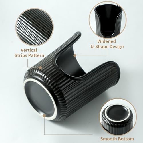 Dobbyby Ceramic Cup Dispenser with Vertical Stripes - Black